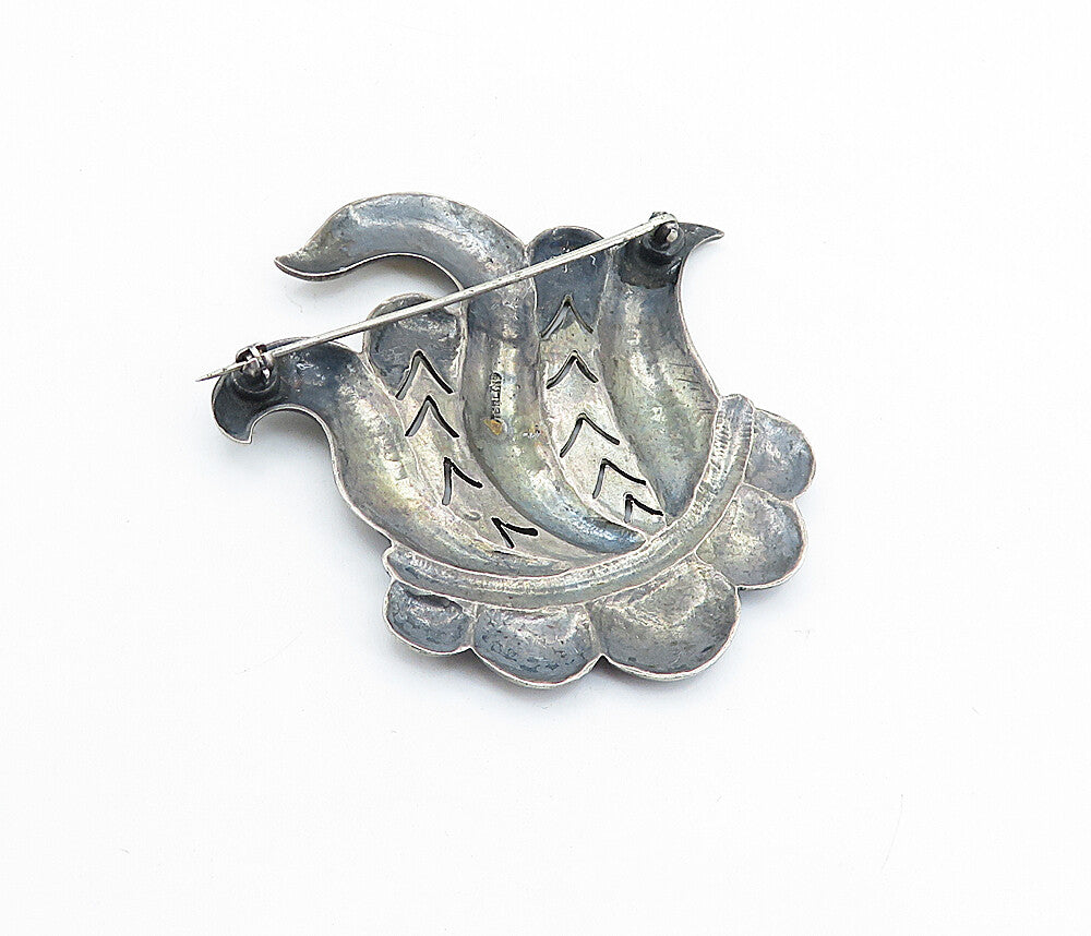 925 Sterling Silver  Vintage Antique Oxidized Etched Pattern Brooch Pin BP2442