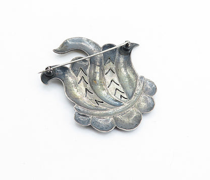 925 Sterling Silver  Vintage Antique Oxidized Etched Pattern Brooch Pin BP2442