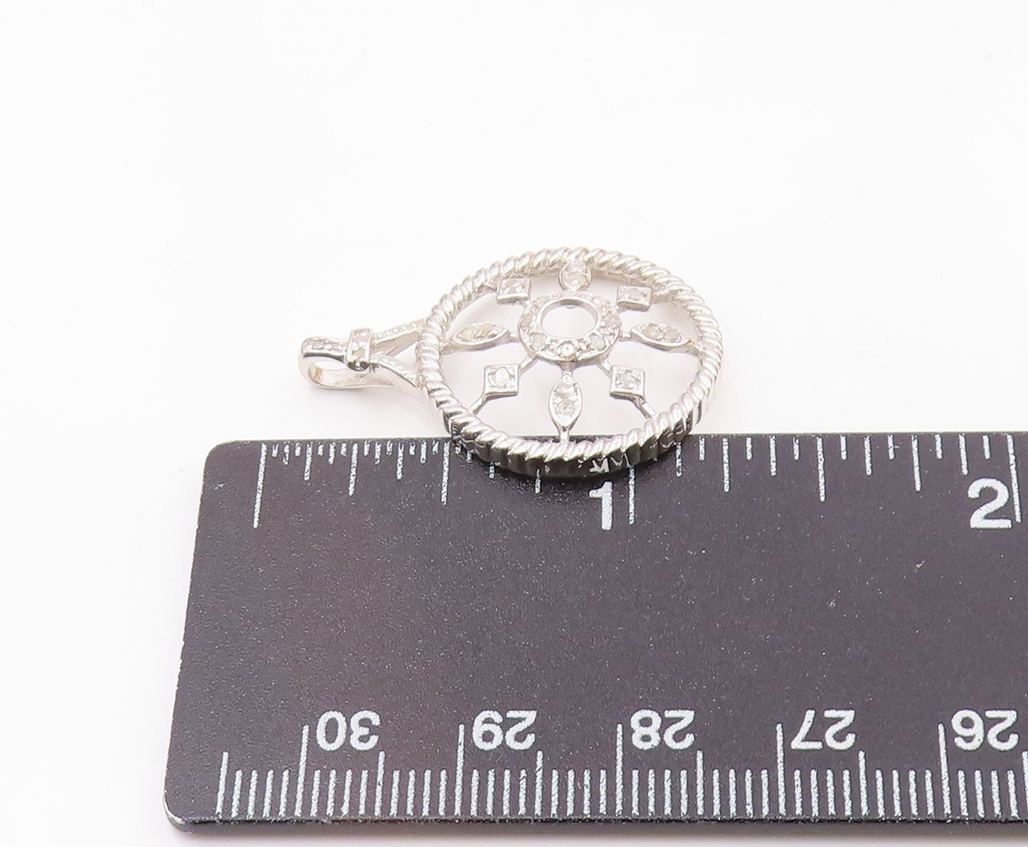 925 Sterling Silver  Vintage Genuine Diamonds Snowflake Motif Pendant  PT19468
