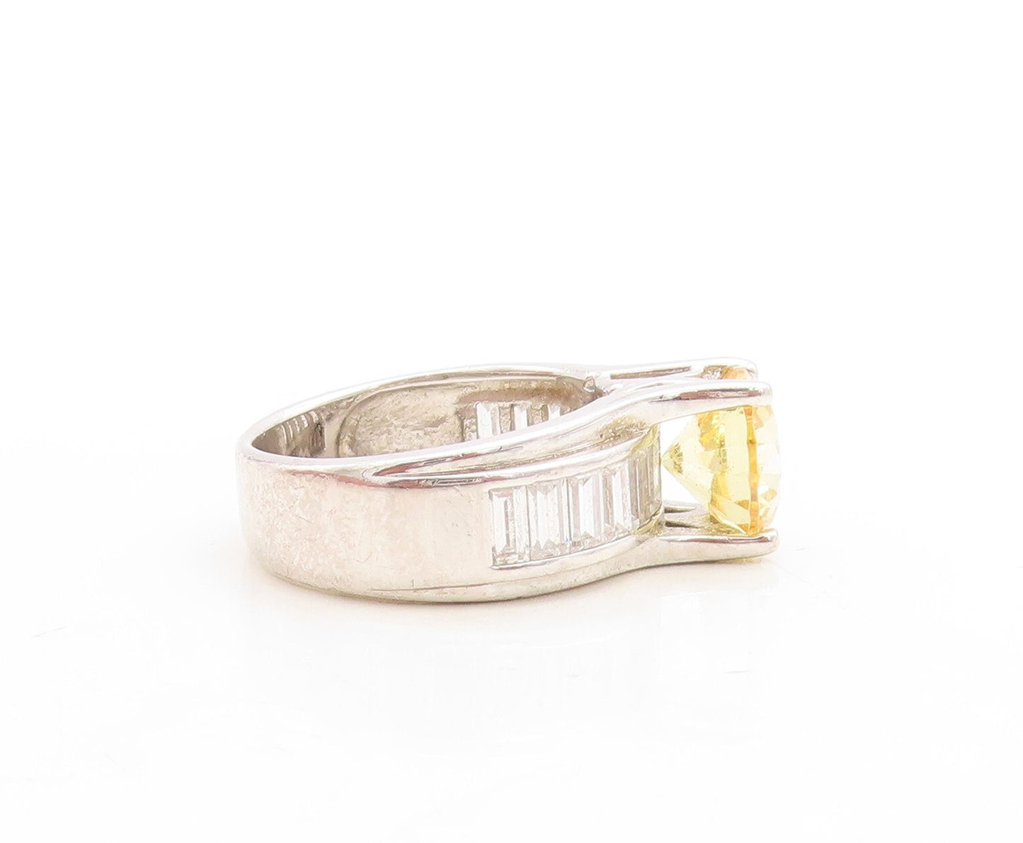 925 Sterling Silver Vintage Ring Rectangle CZ Band Round Citrine  Sz 7  RG31184