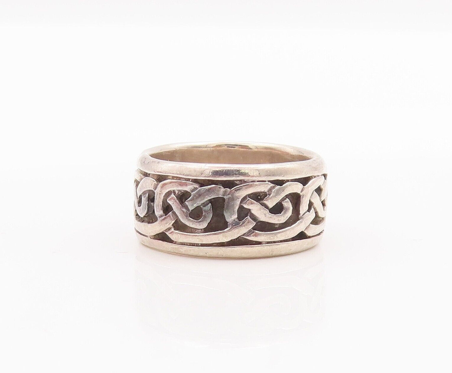 925 Sterling Silver Vintage Ring Solid Brutalist Knot Carved  Sz 7  RG28499