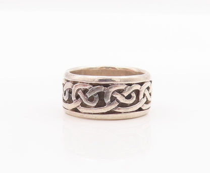 925 Sterling Silver Vintage Ring Solid Brutalist Knot Carved  Sz 7  RG28499