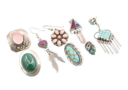 925 Sterling Silver Vintage Earrings NAVAJO ZUNI Gemstone Single Lot  EG14288