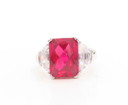 925 Sterling Silver Vintage Ring Red & White CZ Side Stones  Sz 10  RG31635