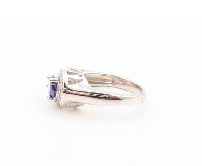 925 Sterling Silver Vintage Ring Designer Drop Cut Sapphire & CZ Sz 7  RG30946