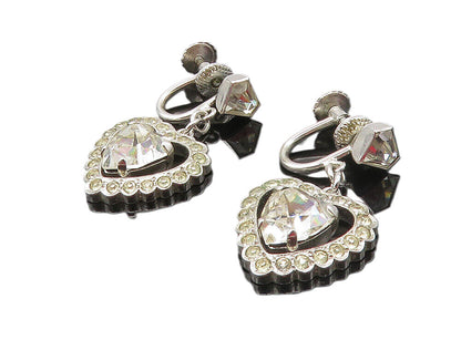 925 Silver  Vintage Cubic Zirconia Heart Non Pierce Dangle Earrings  EG4763