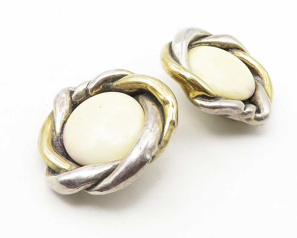 925 Sterling Silver  Vintage Modernist Jasper Non Pierce Earrings  EG5713