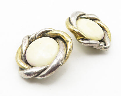 925 Sterling Silver  Vintage Modernist Jasper Non Pierce Earrings  EG5713