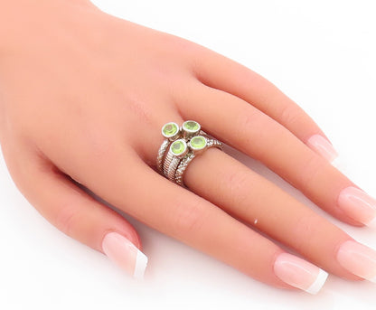 925 Sterling Silver Vintage Ring Carved Stackable Peridot Inlay  Sz 8  RG29853