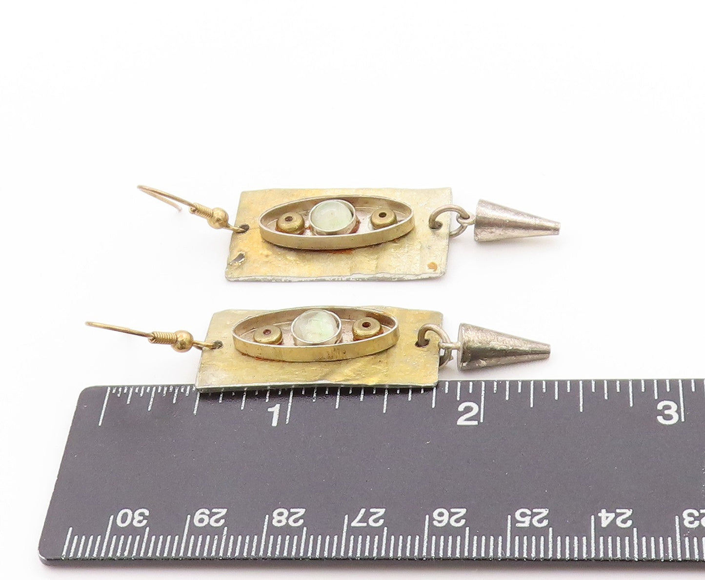 925 Sterling Silver Vintage Earrings Modernist Design Gemstone  EG13588