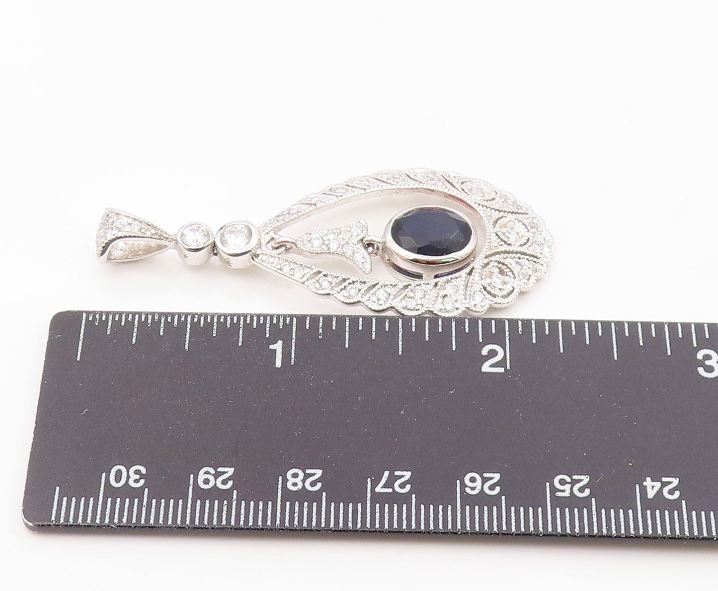 925 Silver  Vintage Stunning Sapphire & Cubic Zirconia Drop Pendant  PT21867