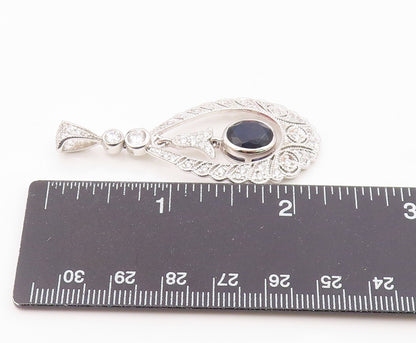 925 Silver  Vintage Stunning Sapphire & Cubic Zirconia Drop Pendant  PT21867
