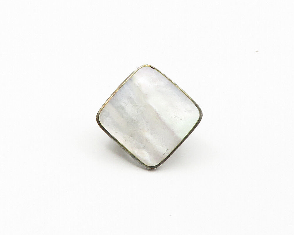 925 Sterling Silver  Vintage Mother Of Pearl Square Cocktail Ring Sz 6 RG18319