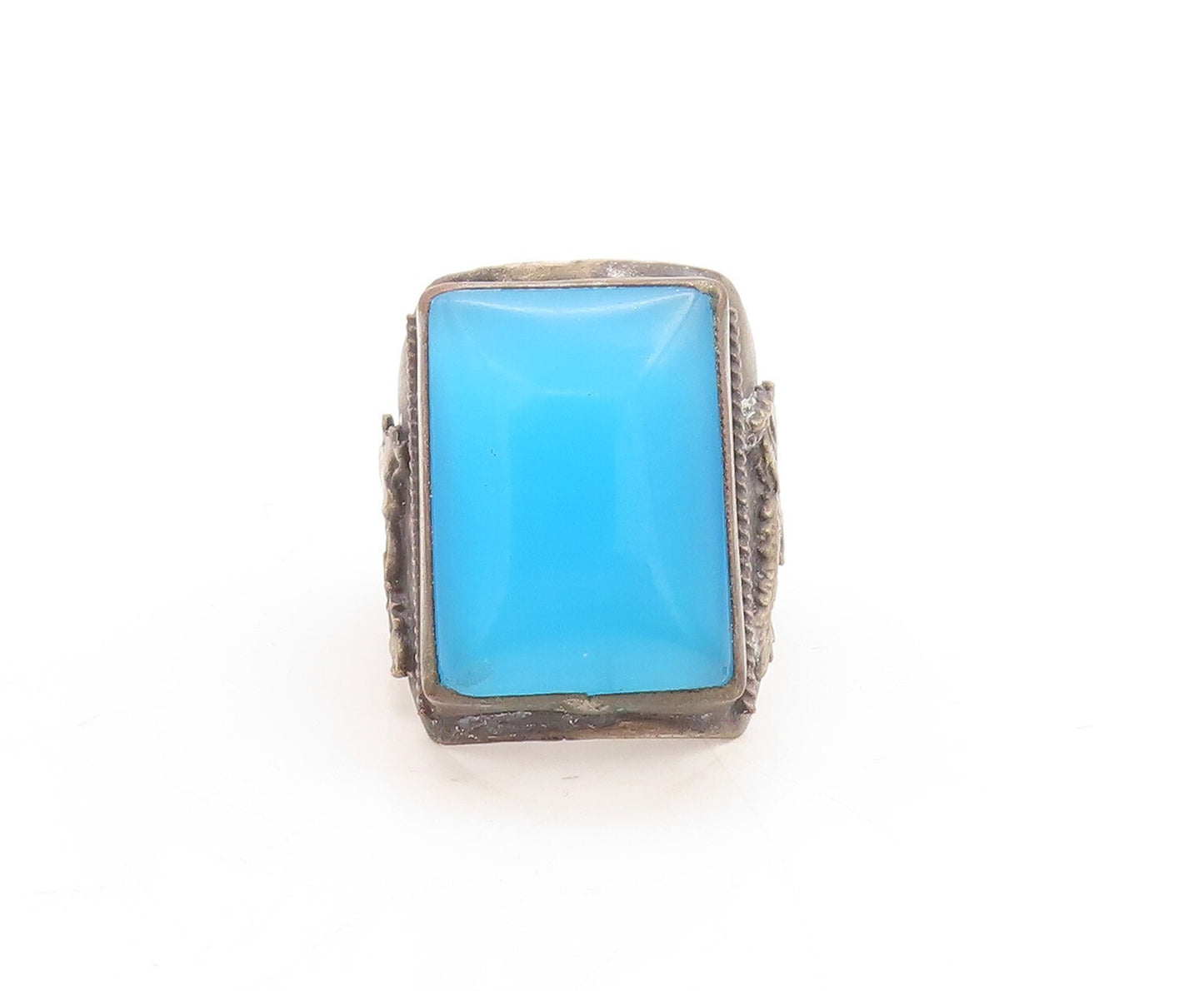 925 Sterling Silver Vintage Ring Chinese Export Antique Stone Sz 13  RG31639