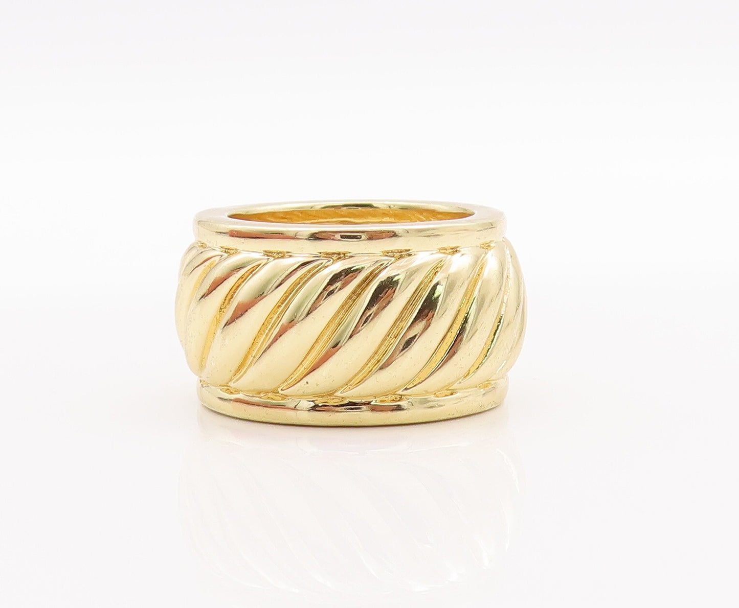925 Sterling Silver Vintage Ring Large Gold Plated Grooved   Sz 7.5  RG28852