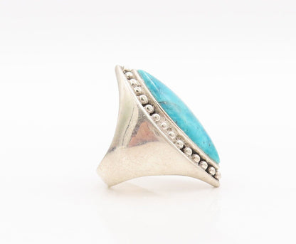 925 Sterling Silver Vintage Ring Beaded Oval Cabochon Turquoise  Sz 7  RG28518