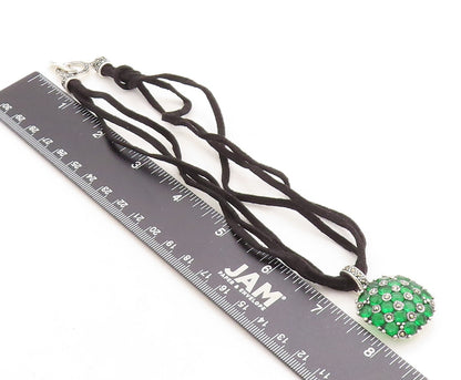 925 Sterling Silver  Green Topaz & Marcasite Suede Chain Necklace  NE2130