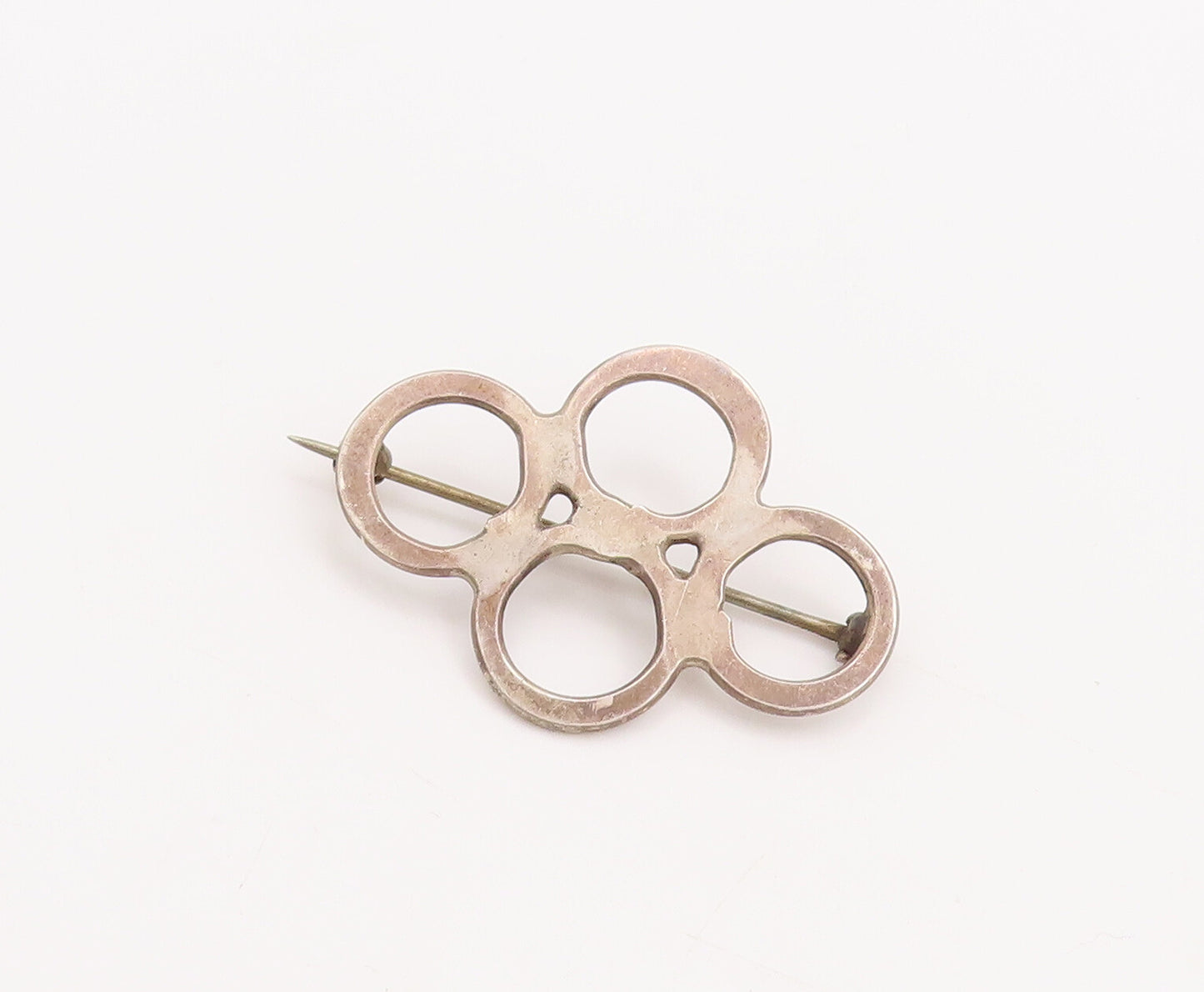 925 Sterling Silver Vintage Brooch Pin Minimalist Cutout Four Rings  BP11088