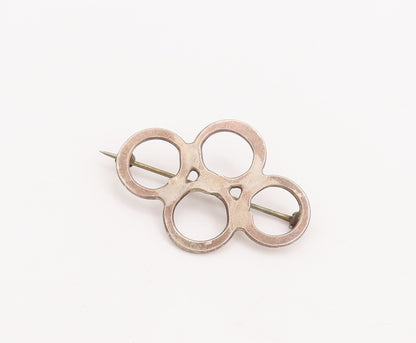 925 Sterling Silver Vintage Brooch Pin Minimalist Cutout Four Rings  BP11088