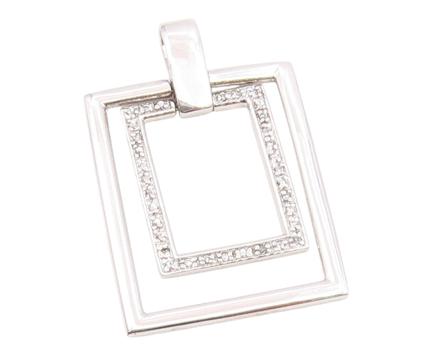 925 Sterling Silver  Vintage Topaz Open Squares Shiny Pendant  PT18554