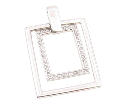 925 Sterling Silver  Vintage Topaz Open Squares Shiny Pendant  PT18554