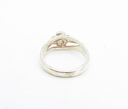 925 Sterling Silver  Vintage Cubic Zirconia Flower Solitaire Ring Sz 6  RG5056