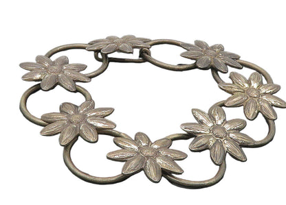GKCO 925 Sterling Silver  Vintage Oxidized Floral Link Chain Bracelet  BT4303