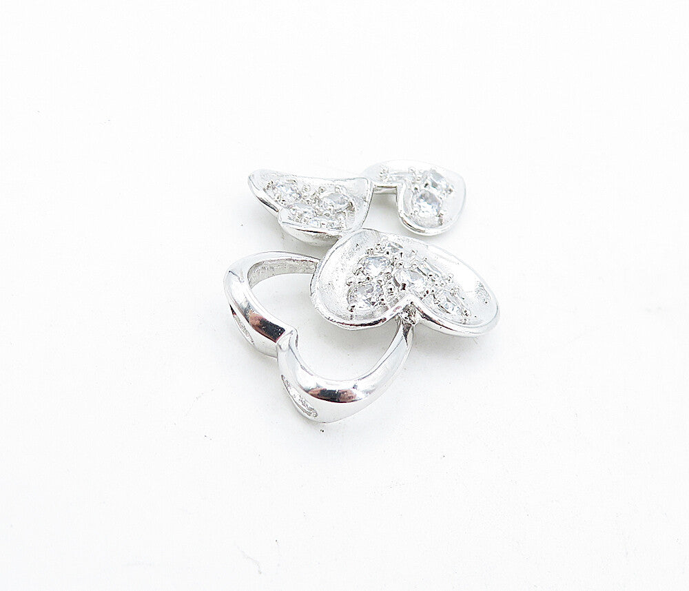 925 Sterling Silver  Sparkling Cubic Zirconia Shiny Love Hearts Pendant PT3580