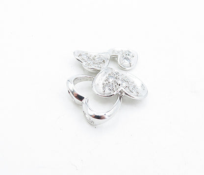 925 Sterling Silver  Sparkling Cubic Zirconia Shiny Love Hearts Pendant PT3580