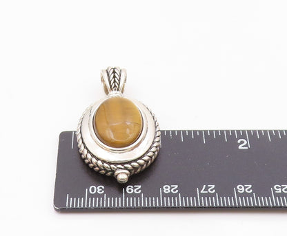925 Sterling Silver  Vintage Cabochon Cut Tiger's Eye Wheat Pendant  PT17549