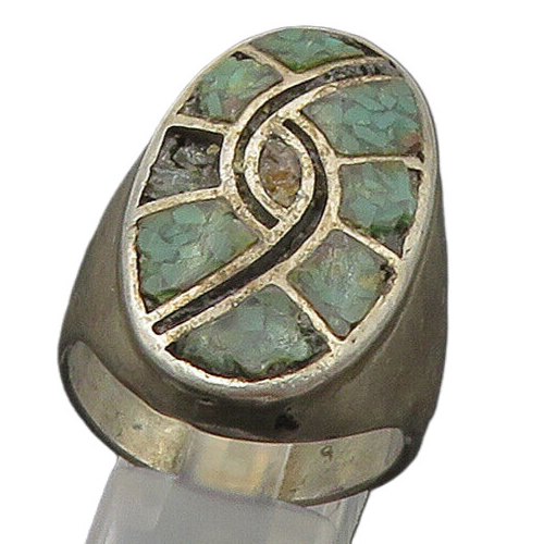 NAVAJO 925 Silver  Vintage Antique Turquoise Cocktail Ring Sz 12.5  RG17121