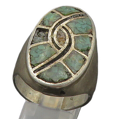 NAVAJO 925 Silver  Vintage Antique Turquoise Cocktail Ring Sz 12.5  RG17121