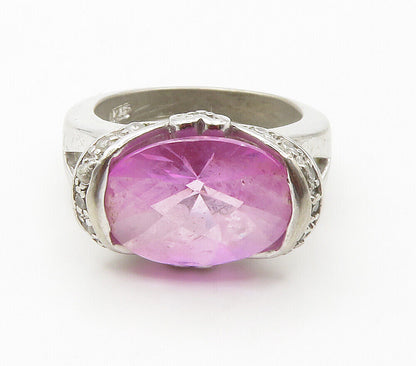 925 Sterling Silver  Faceted Pink Topaz Shiny Cocktail Ring Sz 6.5  RG15339