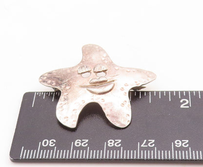 925 Sterling Silver Vintage Brooch Pin Designer Happy Carved Star Fish  BP11448