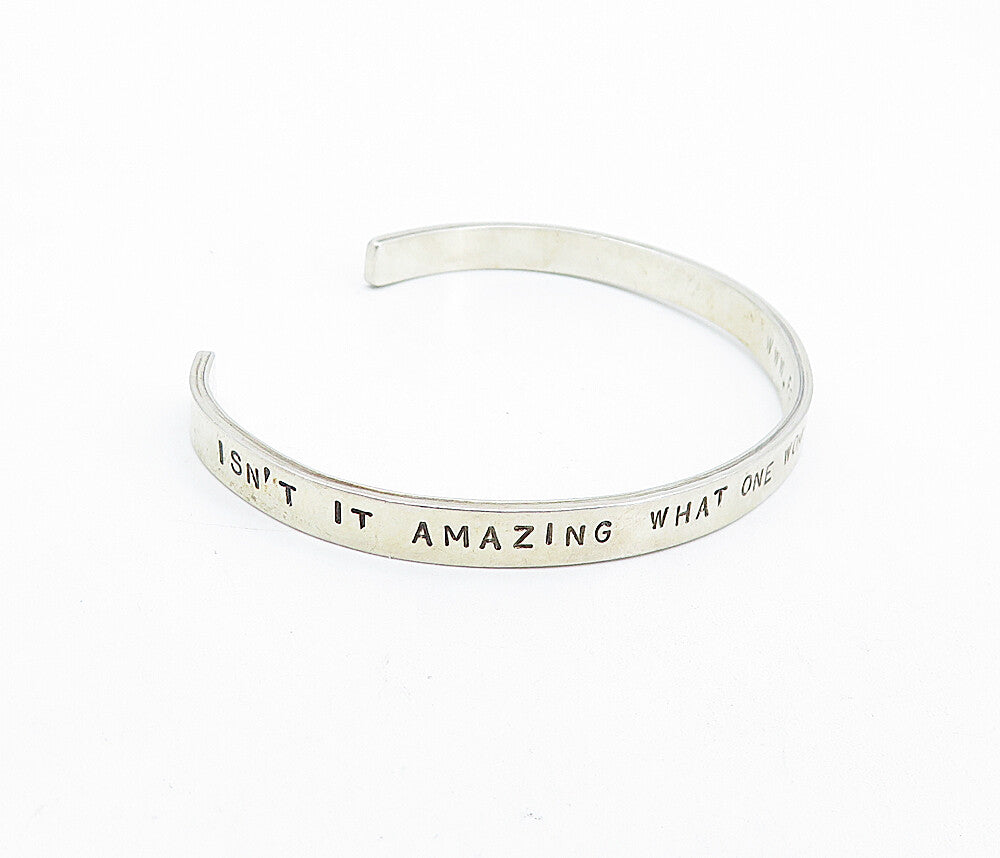 925 Sterling Silver  Vintage Amazing Woman Stamped Quote Cuff Bracelet  BT2562
