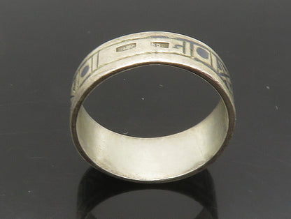 EUROPEAN 925 Silver  Vintage Enamel XO Pattern Tapered Band Ring Sz 8  RG24008