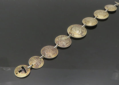 925 Sterling Silver  Vintage Australian Shilling Coin Chain Bracelet  BT8245