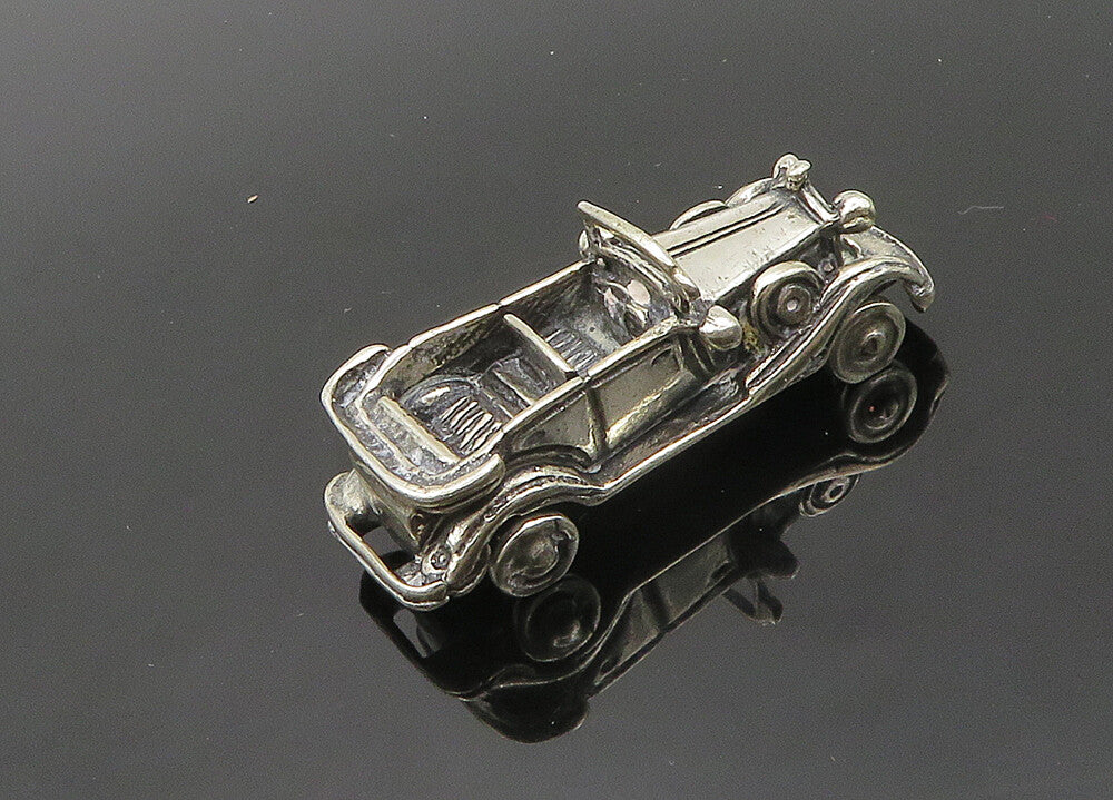 925 Sterling Silver  Vintage Shiny Old Fashioned Toy Car (SPINS)  TR2750