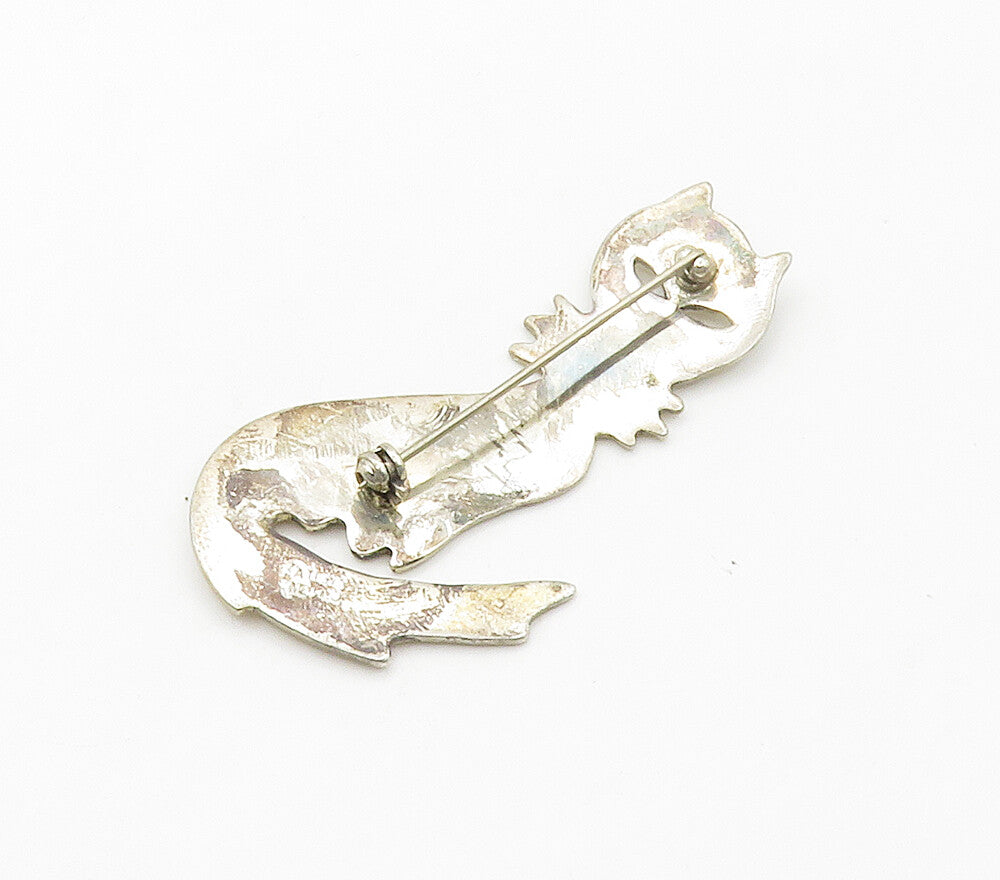 MEXICO 925 Sterling Silver  Vintage Sitting Cat Cutout Eyes Brooch Pin  BP5984