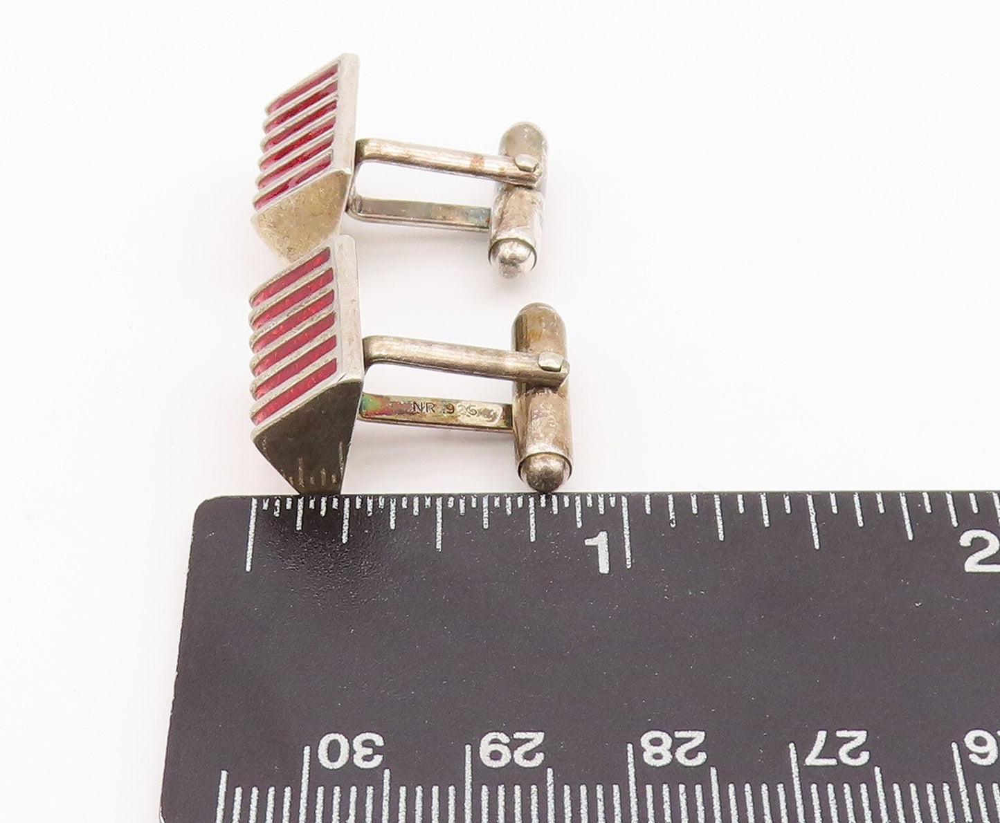 925 Sterling Silver Vintage Cuff Links Designer Rectangle Enameled  TR3880