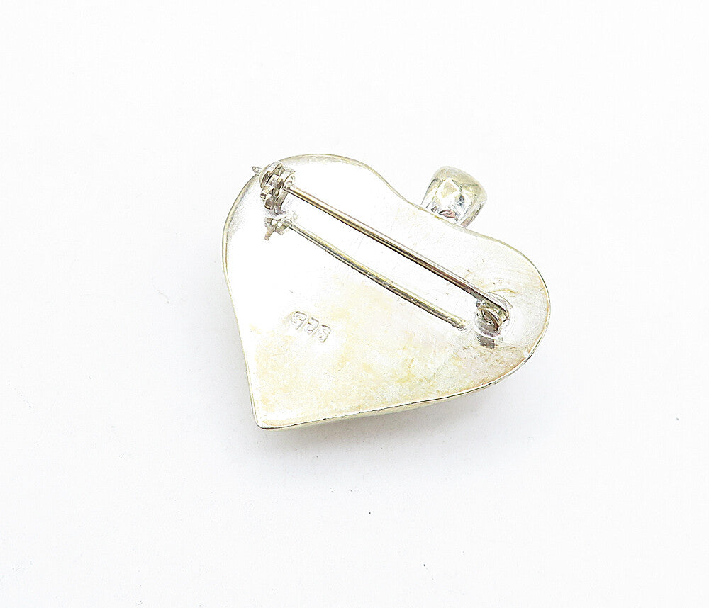925 Sterling Silver  Vintage Pearl Hollow Floral Love Heart Brooch Pin  BP2293