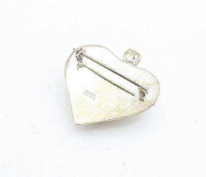 925 Sterling Silver  Vintage Pearl Hollow Floral Love Heart Brooch Pin  BP2293