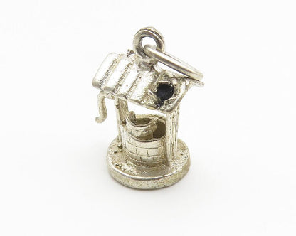 925 Sterling Silver  Vintage Petite Water Well Motif Drop Pendant  PT8218
