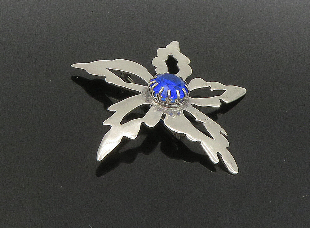 HANS HANSEN DENMARK 925 Silver  Vintage Blue Stone Flower Brooch Pin  BP9186