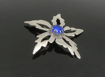 HANS HANSEN DENMARK 925 Silver  Vintage Blue Stone Flower Brooch Pin  BP9186