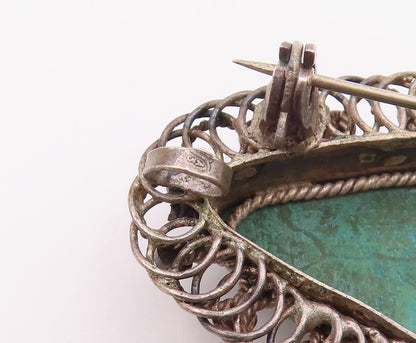 ISRAEL 925 Silver  Vintage Cabochon Cut Eilat Stone Twist Brooch Pin  BP7329