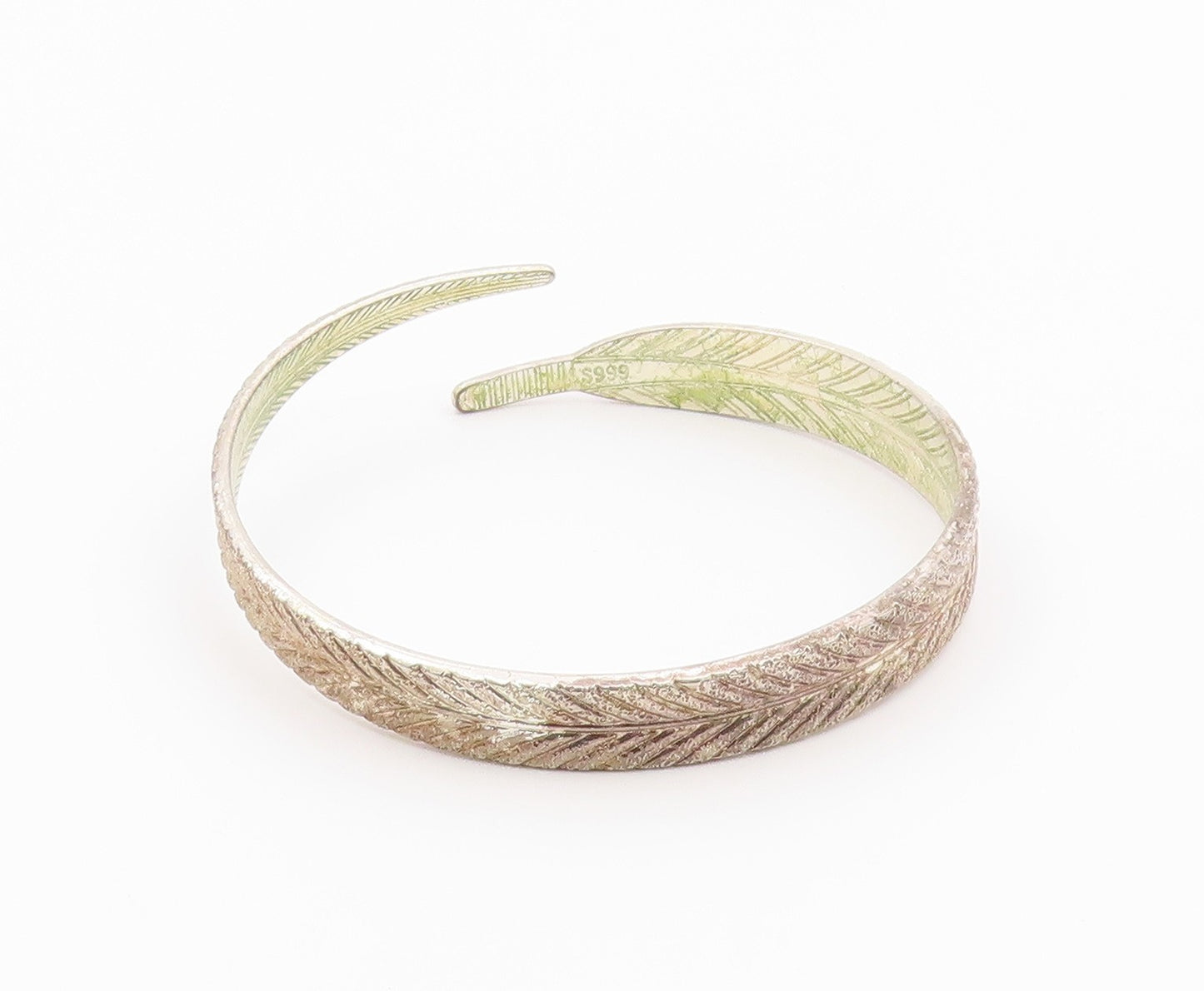 925 Sterling Silver  Vintage Single Feather Motif Bypass Cuff Bracelet  BT8764
