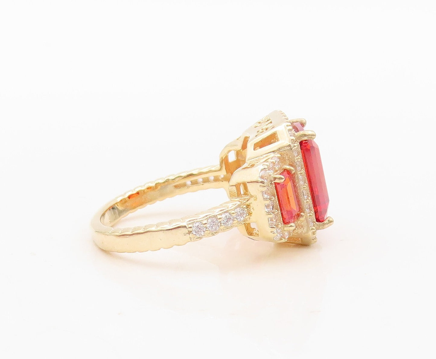 925 Sterling Silver Vintage Ring Gold Plated Orange & White CZ  Sz 6  RG30472