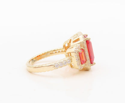 925 Sterling Silver Vintage Ring Gold Plated Orange & White CZ  Sz 6  RG30472