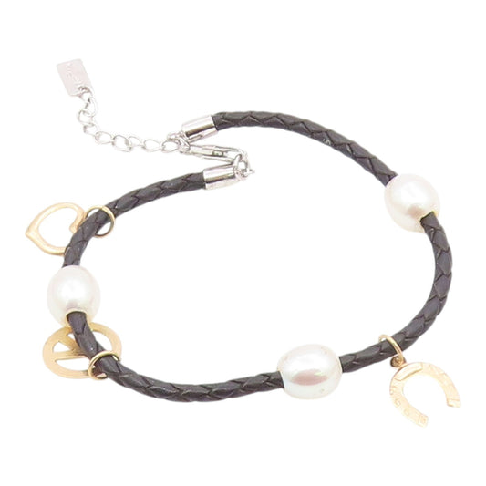 925 Silver & 14K GOLD  Vintage Pearls & Assorted Charms Rope Bracelet  BT8080